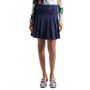 NEW STINE GOYA belted pleated mini skirt in dark blue